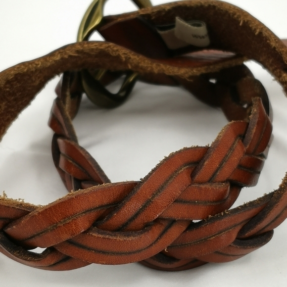 Fossil Women's 30"-34" Braided Brown Leather Adjustable Designer Gold Tone Belt - Picture 4 of 14